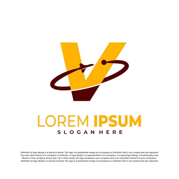 Letra V con logotipo de cohete plantilla de diseño vectorial logotipo de órbita