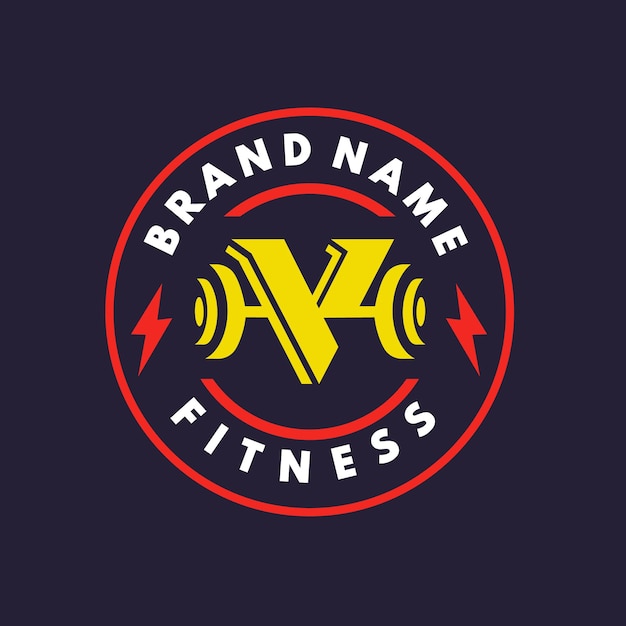 Vector letra v con el logotipo del emblema de la placa de pesas para la empresa de entrenadores de fitness