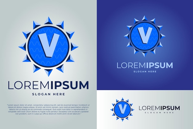 Letra V y sol con ondas Logo diseño vector ilustración plantilla insignia logo Sun logo diseño plantilla insignia logo