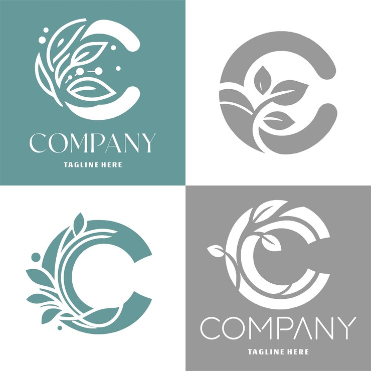 Vector letra vectorial c con diseño de logotipo de hoja