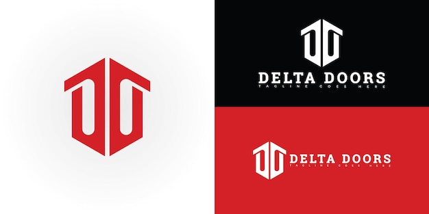 La letra vectorial hexagonal inicial moderna D o el logotipo DD en color rojo aislado en múltiples fondos