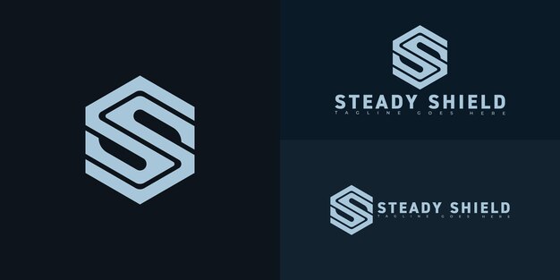 La letra vectorial hexagonal inicial moderna S o el logotipo SS en color azul aislado en múltiples fondos