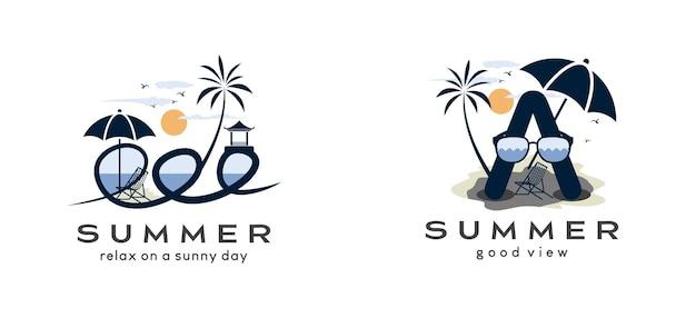 Letra a de verano y diseño de logotipo de verano con concepto creativo.