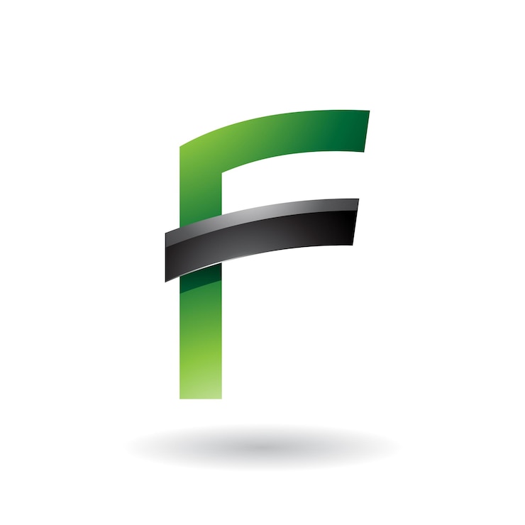 Vector letra verde f con ilustración vectorial de palo negro brillante