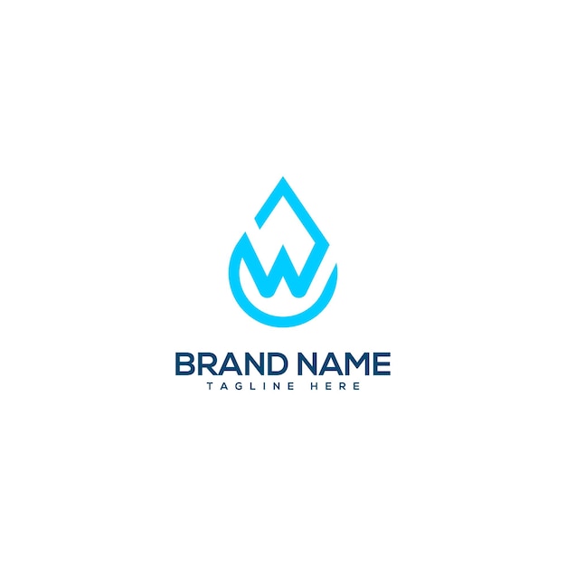 La letra W del alfabeto y la gota de agua Elemento de plantilla de diseño del logotipo de vector plano