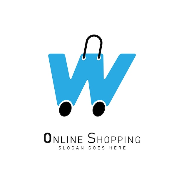 Letra W carrito de compras Logo alfabeto W icono de tienda en línea