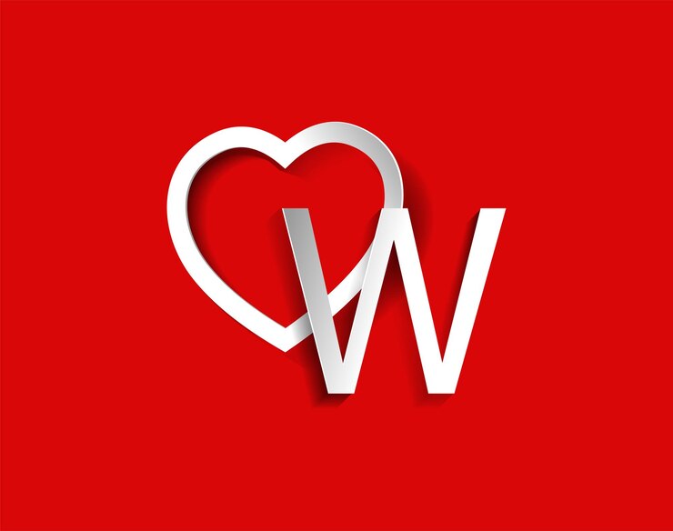 Vector letra w con un corazón sobre fondo rojo para amantes y amigos