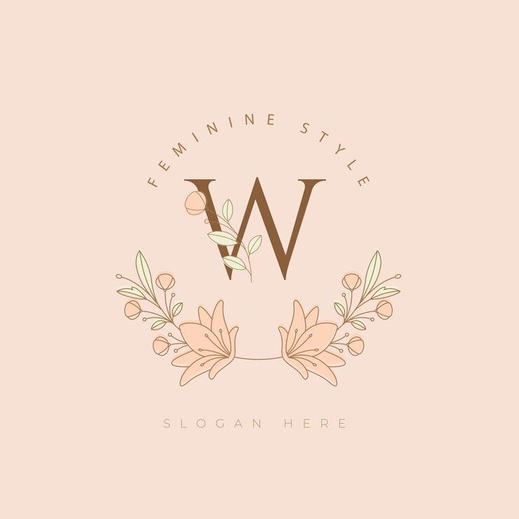 Vector letra w flor moderna minimalista fuente floral belleza botánica diseño de logotipo ilustración vectorial