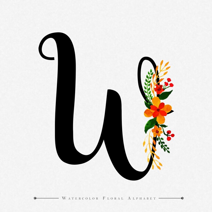 Vector letra w fondo floral acuarela
