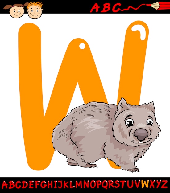 letra w para la ilustración de dibujos animados wombat