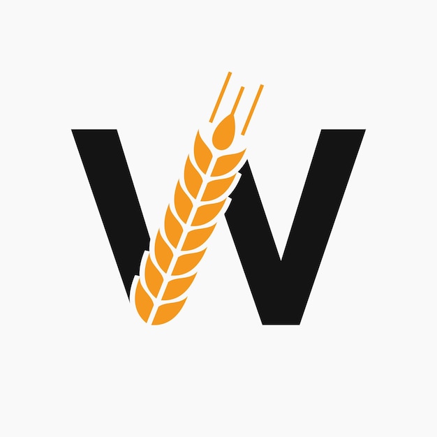 La letra W Logotipo de trigo para el vector de símbolos agrícolas