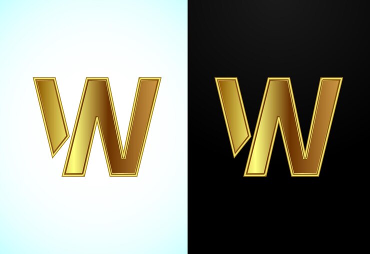 Vector letra w mayúscula inglesa en color dorado símbolo gráfico del alfabeto para la identidad empresarial corporativa
