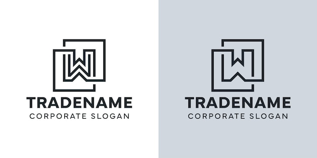Letra W moderna con logotipo de doble cuadrado para negocios con la inicial W
