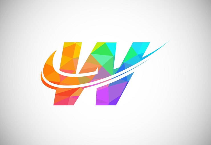 Vector letra w poligonal de baja poli con un logotipo de swoosh logotipo vectorial moderno para identidad empresarial y empresarial