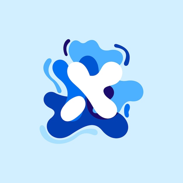 Vector la letra x es el logotipo del agua pura con forma de remolino superpuesta con gotas salpicadas.