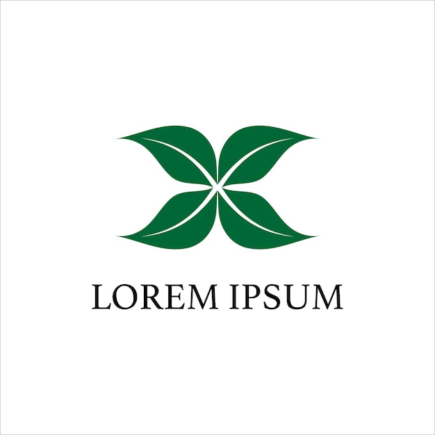 Letra x ilustrada con forma de hoja verde Plantilla de diseño de logotipo Concepto de logotipo de naturaleza aislado sobre fondo blanco Salvar la tierra salvar nuestro planeta