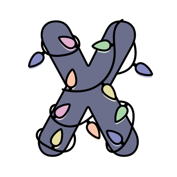 Vector letra x luces de navidad vacaciones de invierno monograma familiar elemento de fiesta de año nuevo