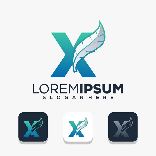 Letra x moderna con plantilla de logotipo de pluma