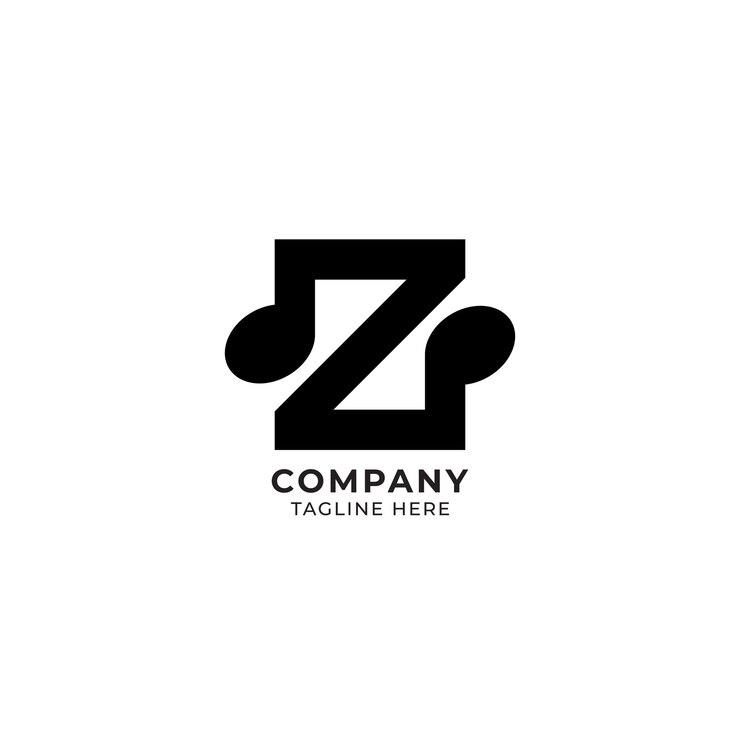 Vector letra z alfabeto diseño de logotipo de música aislado sobre fondo de color blanco concepto de logotipo de nota musical e inicial
