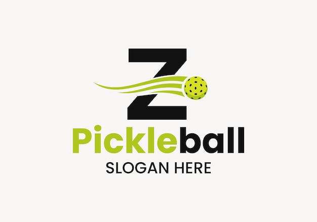 Letra Z Concepto de logotipo de Pickleball con símbolo de Pickleball en movimiento Plantilla de vector de logotipo de Pickle Ball