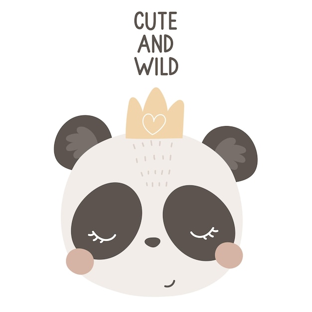 Letrado de dibujo a mano de panda de dibujos animados lindo y salvaje