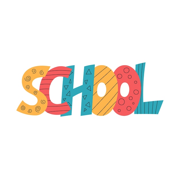 Letrado de palabras escolares Ilustración vectorial creativa de letras escritas a mano Concepto de regreso a la escuela