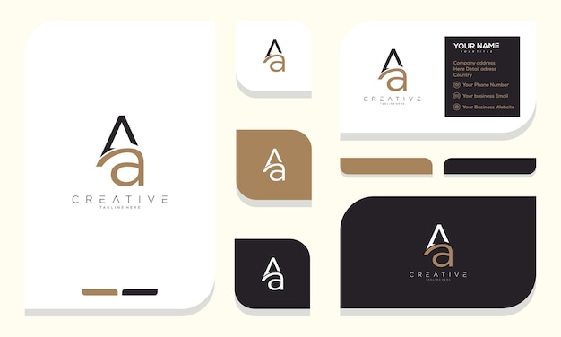 Letras AA, AA, icono de logotipo conjunto con plantilla de vector de tarjeta de visita.