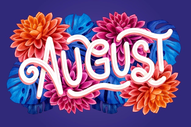Letras de agosto florales dibujadas a mano