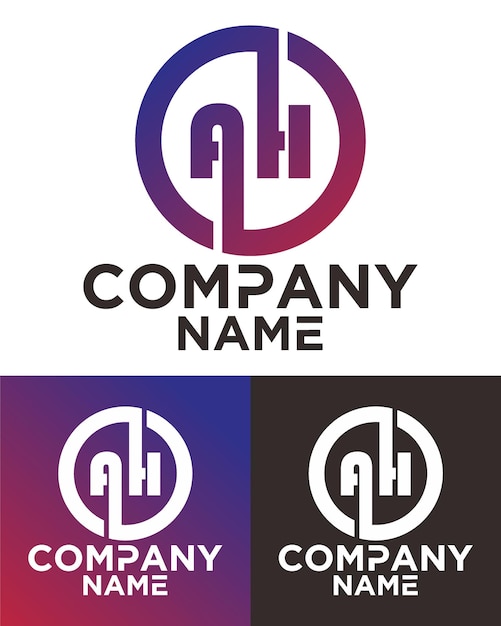 Letras AH con plantilla de vector de diseño cuadrado