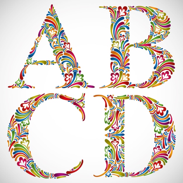 Vector letras del alfabeto adornadas a b c d