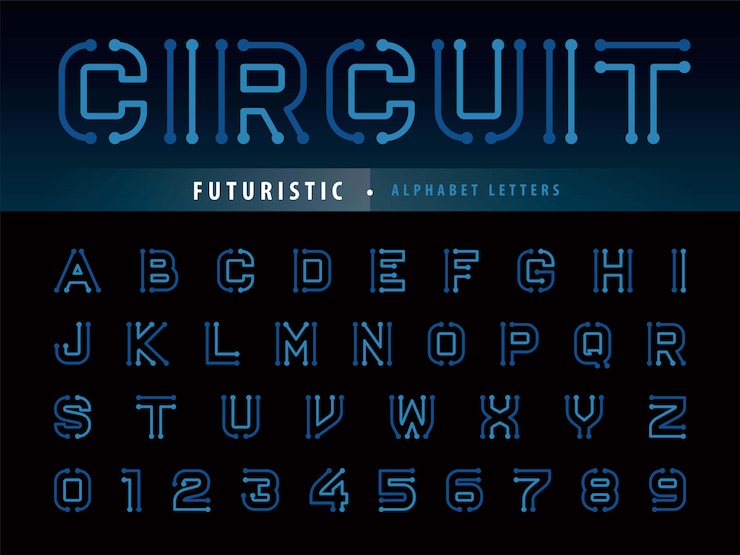 Vector letras del alfabeto de circuito