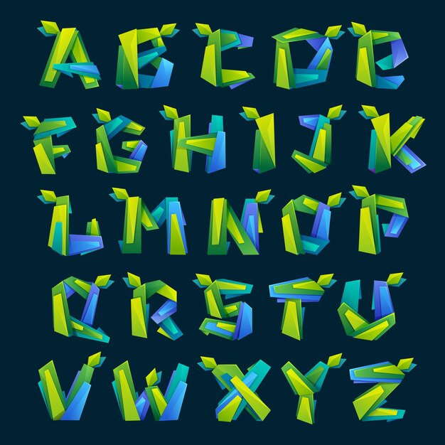 Letras del alfabeto de colores en estilo low poly
