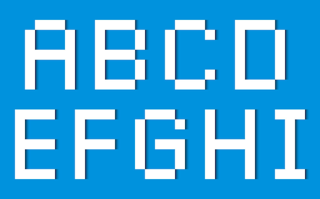 Letras del alfabeto compuestas de rectángulos blancos simples sobre un fondo azul fuente de papel moderna ilustración de fondo vectorial