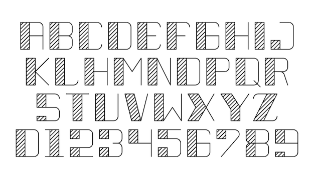 Las letras del alfabeto dibujadas a mano con números aislados sobre un fondo blanco