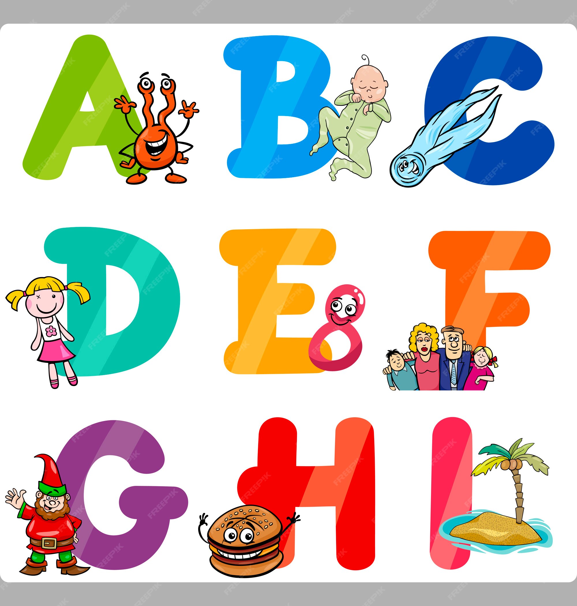 Letras de alfabeto de dibujos animados de educación para niños | Vector  Premium