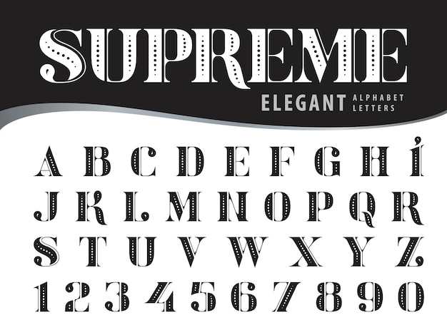 Letras del alfabeto elegantes, fuentes modernas de estilo serif, tipografía vintage y retro