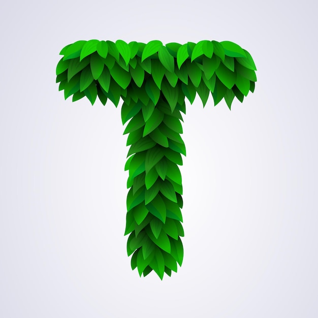 Letras del alfabeto hechas de hojas verdes frescas Letra T