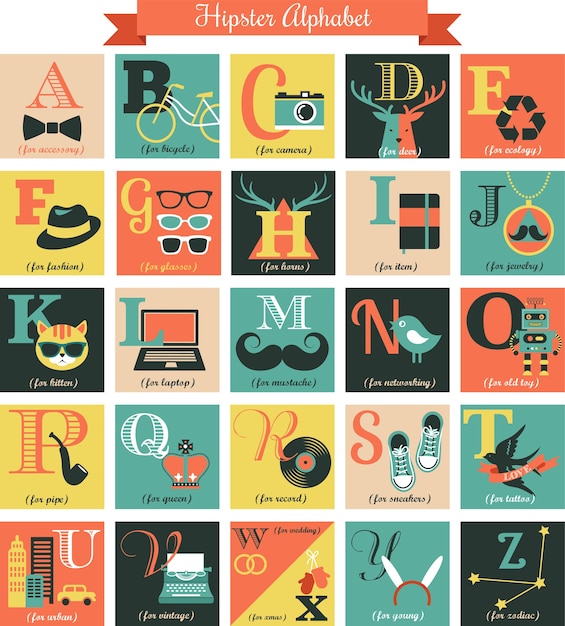 Vector letras del alfabeto hipster