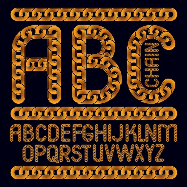 Letras del alfabeto inglés vectorial, colección abc. fuente decorativa de capital creada con un eslabón de cadena conectado.