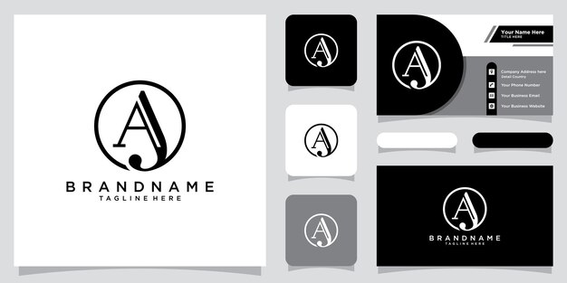 Letras del alfabeto Iniciales Logotipo del monograma AJ o JA A y J con diseño de tarjeta de visita Vector Premium