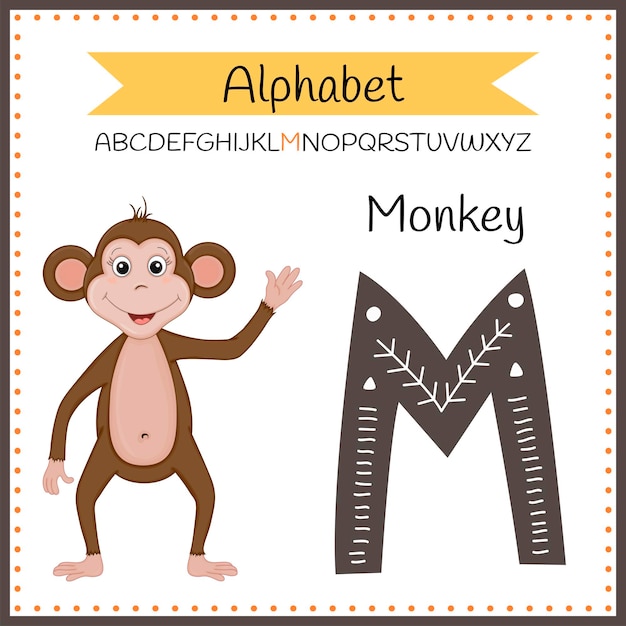 Letras del alfabeto en mayúsculas en inglés sobre un fondo blanco. Letra M. Ilustración vectorial.