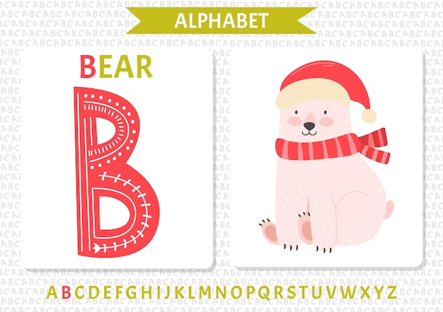 Letras del alfabeto en mayúsculas inglesas sobre un fondo blanco letra b ilustración vectorial oso del norte