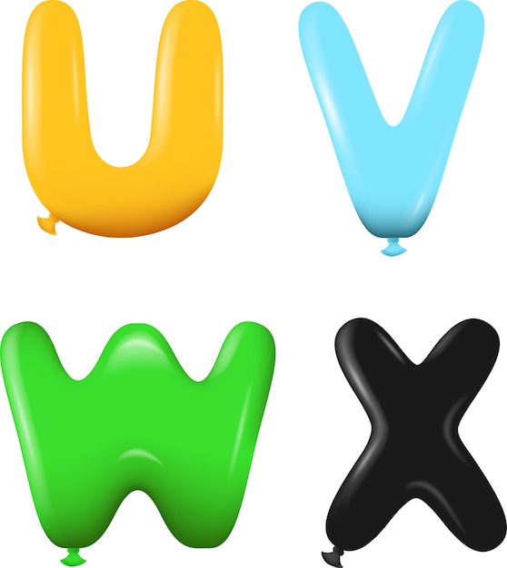 Letras del alfabeto uvwx colores