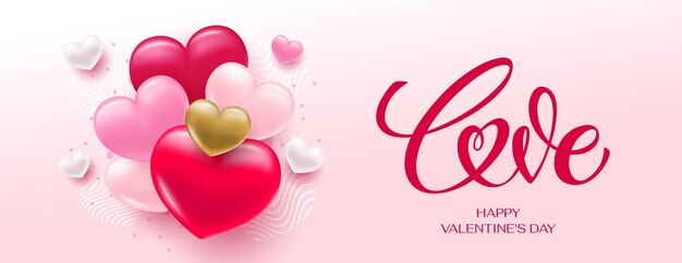 Letras de amor Palabra dibujada a mano Amor Escritura de caligrafía moderna Texto de amor y pancarta con corazón para el día de San Valentín