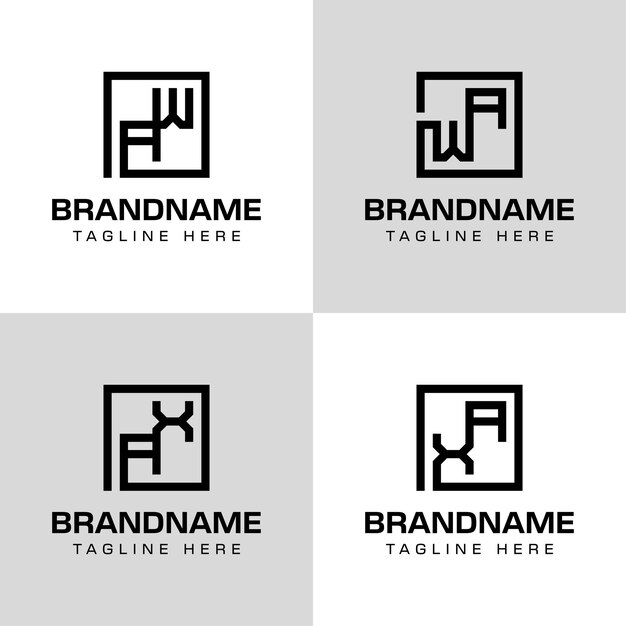 Letras AW WA AX XA Monograma Logotipo Conjunto para negocios con las iniciales AW WA Ax XA