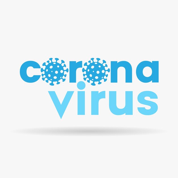 Vector letras azules minúsculas de coronavirus con iconos simplistas