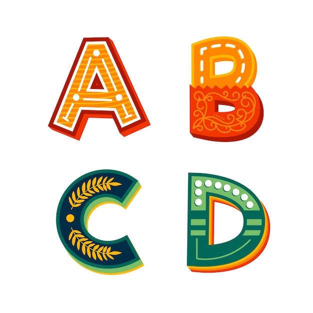 Vector letras a, b, c y d