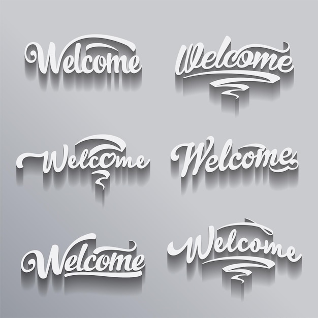 Letras de bienvenida sobre fondo gris con sombra, vector