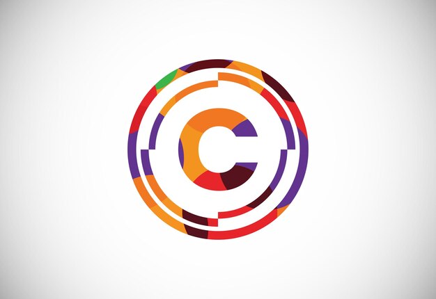 Letras C con marcos circulares estilo de arte polivinílico bajo Ilustración de vector de alfabeto inglés