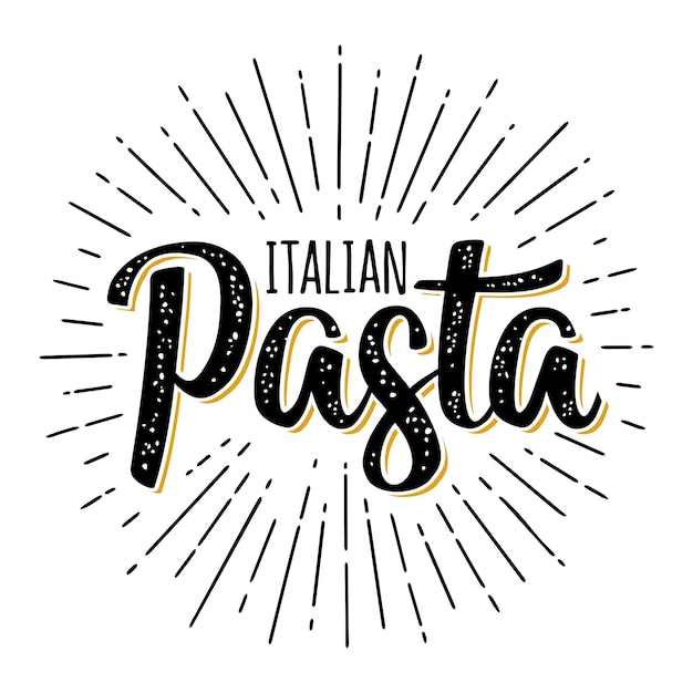 Letras caligráficas de escritura a mano de pasta italiana. grabado de color vintage vectorial